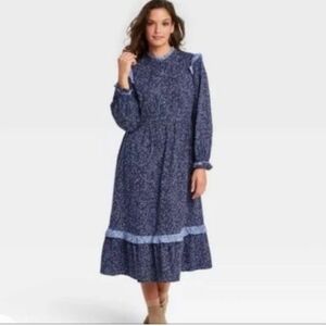 NEW Universal Thread Blue Balloon Long Sleeve Ruffle Cotton Blend Dress XXL